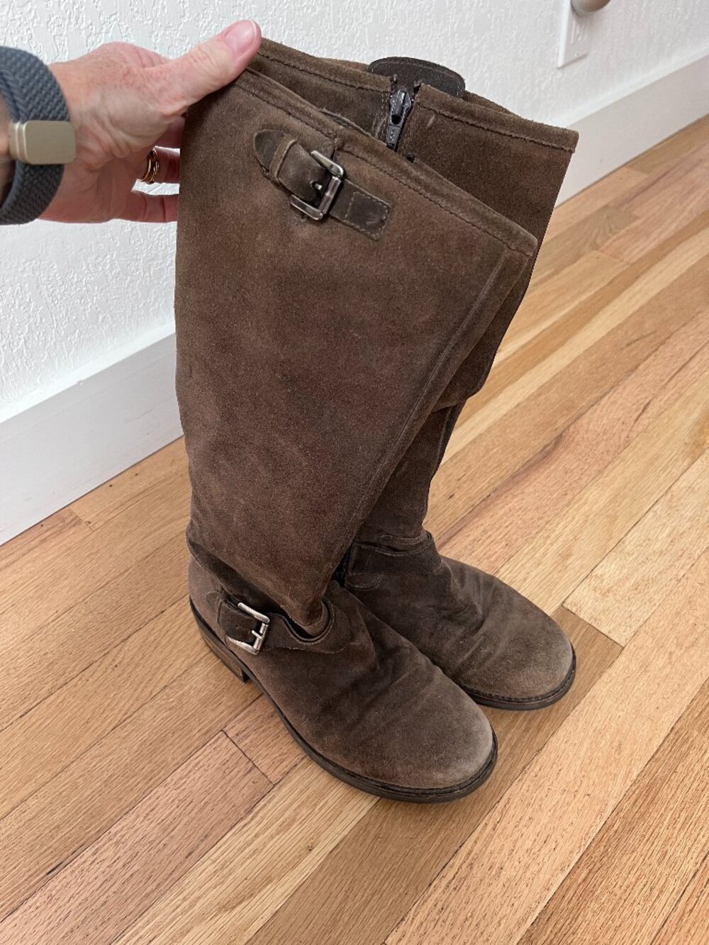 La Canadienne Brown Suede Knee High Waterproof Boots Moto Riding 7.5M